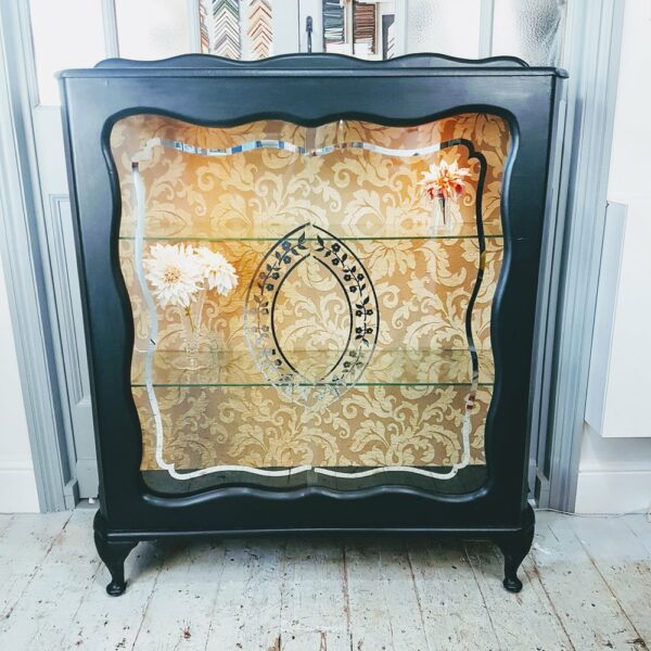 Black painted 1950's display cabinet with lighting